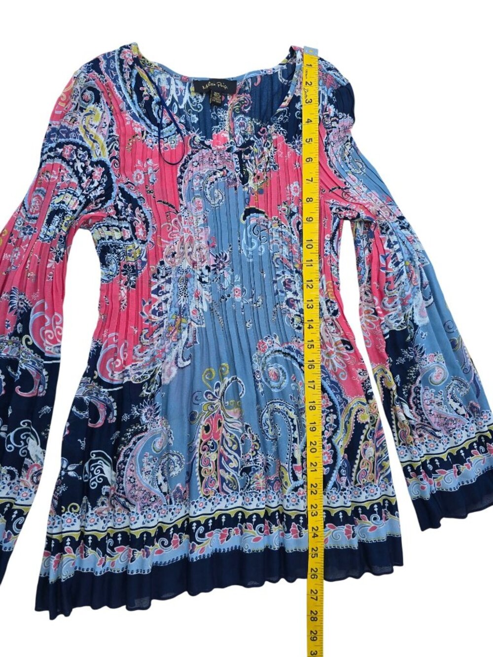 Melissa Paige Women's Paisley Bell Sleeve Pleated Multicolor Tunic Top Size M - Picture 5 of 6